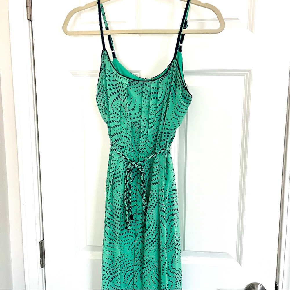 Esley Green Maxi Dress with Navy Trim